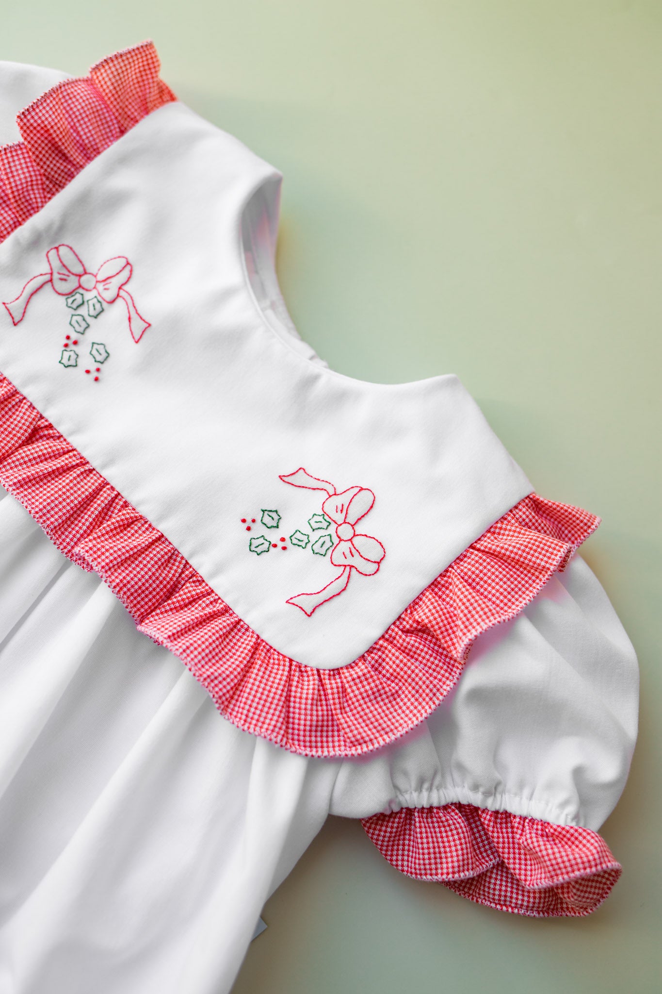 Gingham Ruffle Bow Embroidered Dress