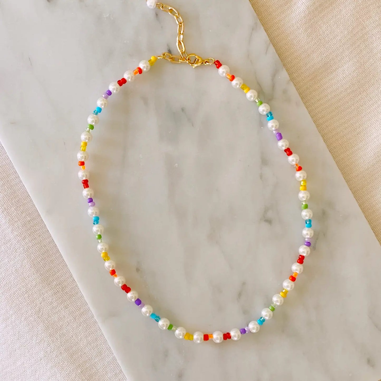 Rainbow Pearl and Bead Necklace