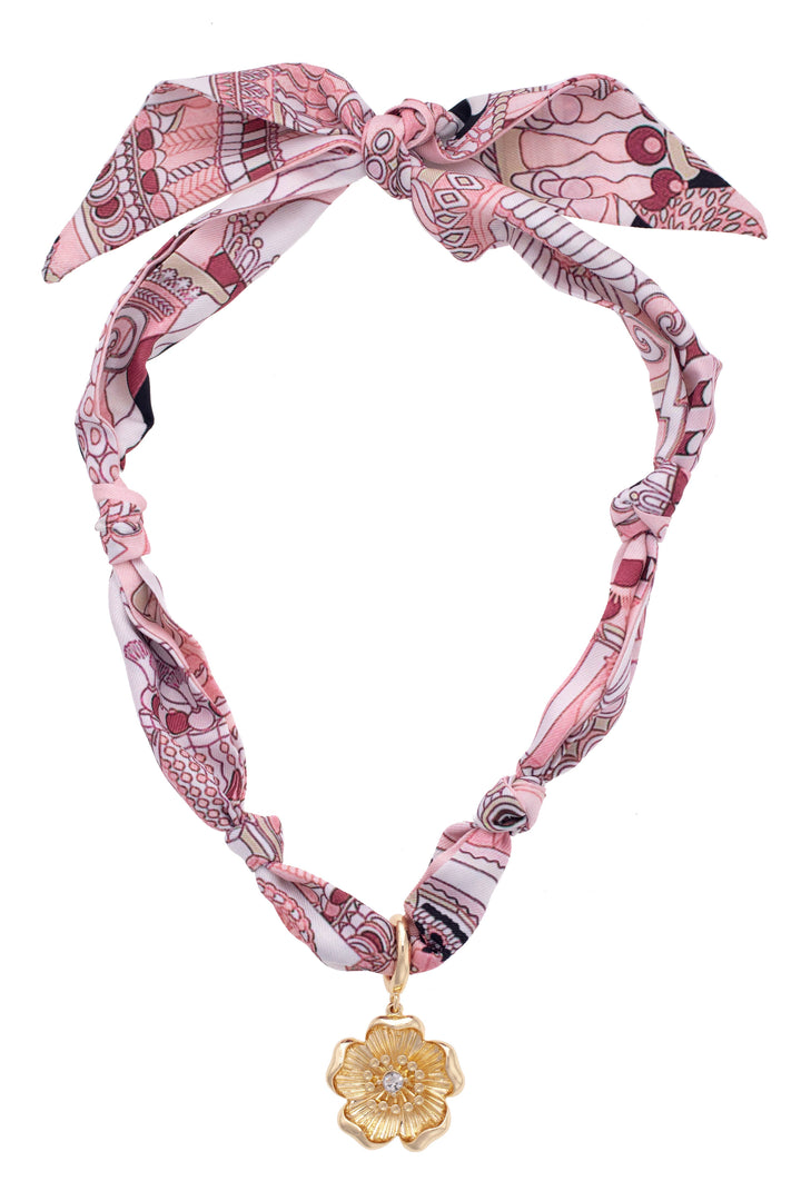 Allegra Blossom Scarf Necklace in Light Pink & White