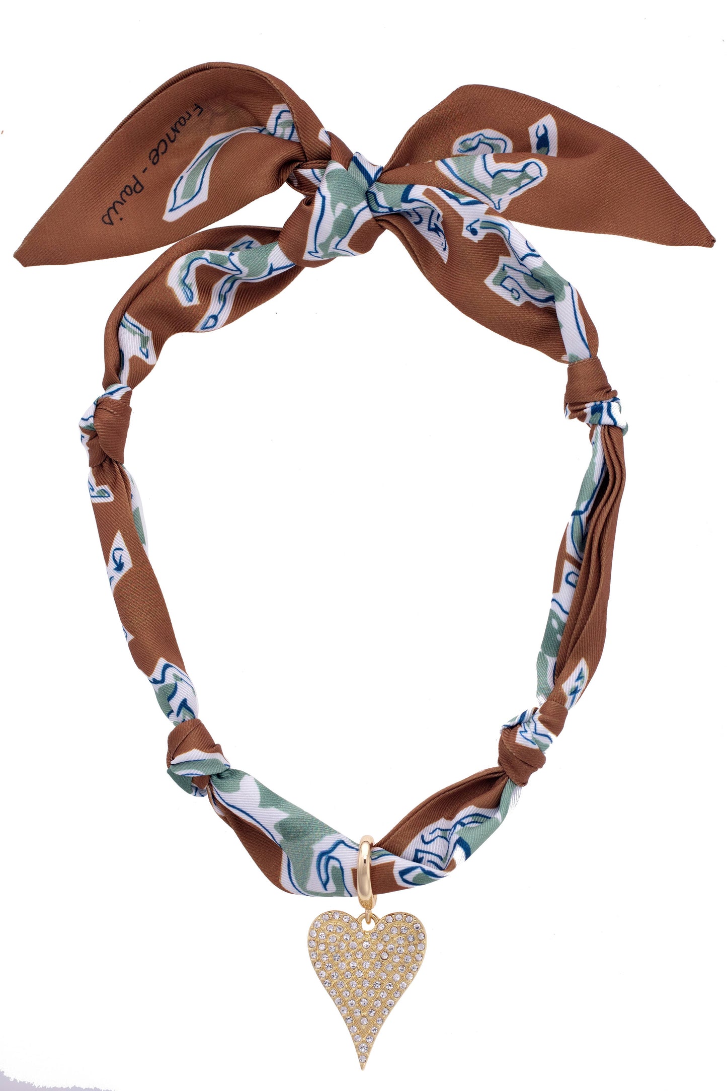 Winnie Pave Heart Scarf Necklace in Brown