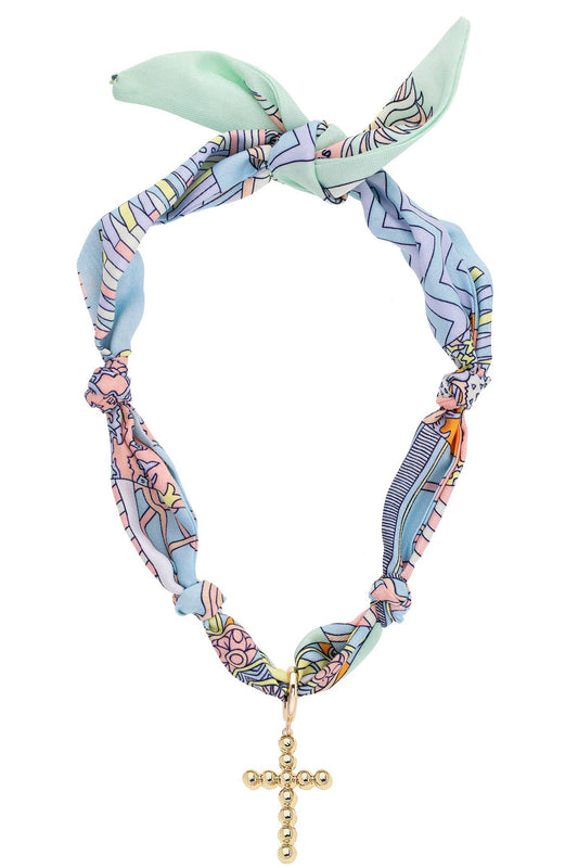 Louisa Beaded Cross Scarf Necklace in Pastel Multi