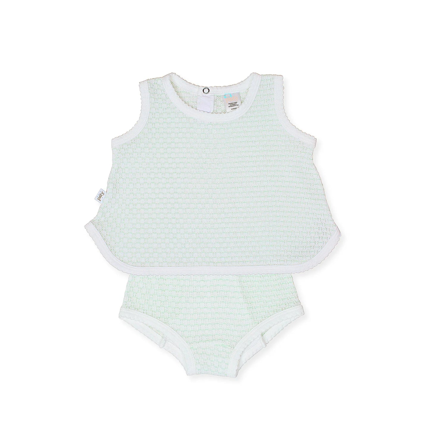 Knit Sleeveless Diaper Set | Mint + White Trim