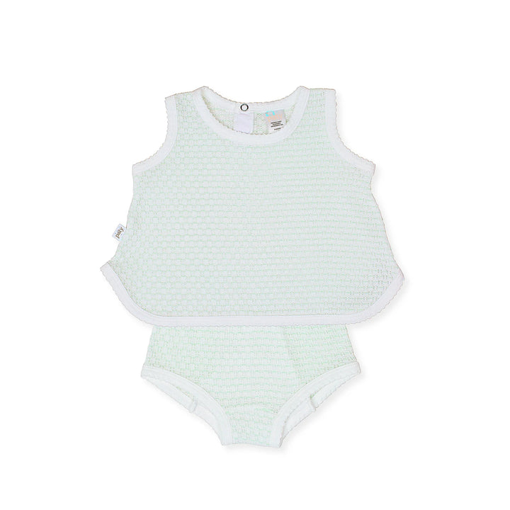 Knit Sleeveless Diaper Set | Mint + White Trim