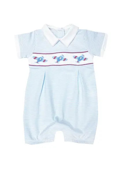 Striped Airplanes Smocked Pima Romper