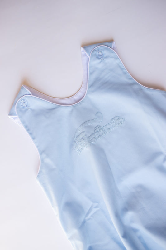 Train Embroidered Sleeveless Bubble | Blue