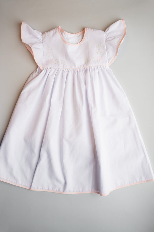 Eliza Embroidered Flutter Sleeve Dress | White