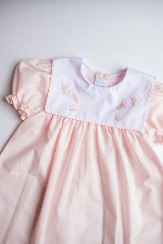 Ice Cream Embroidered Collar Dress | Pink/White