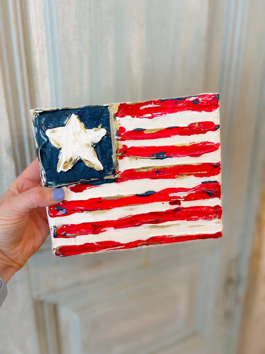 6x6in Hand Painted American Flag Wooden