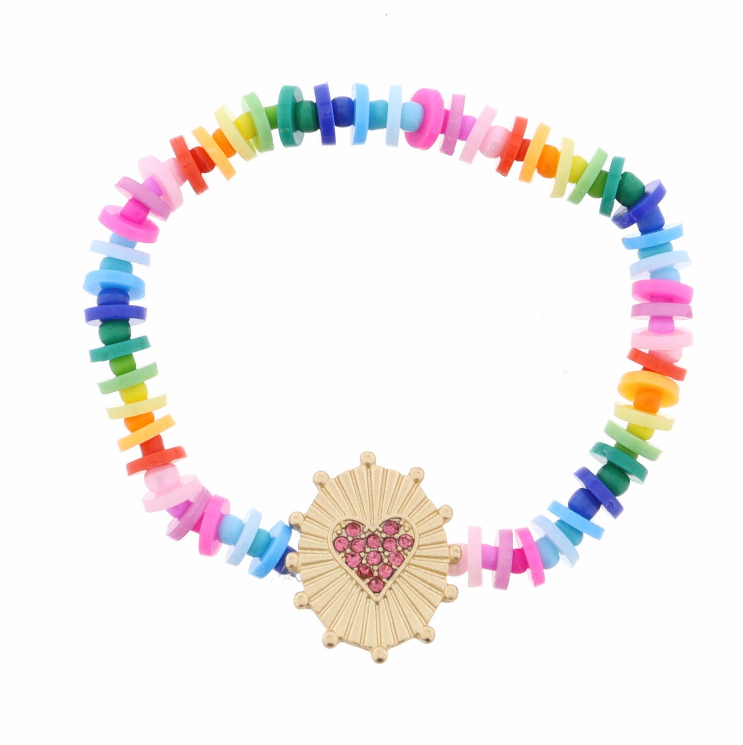 Kids Pink Crystal Heart on Oval Disc with Studs Bracelet