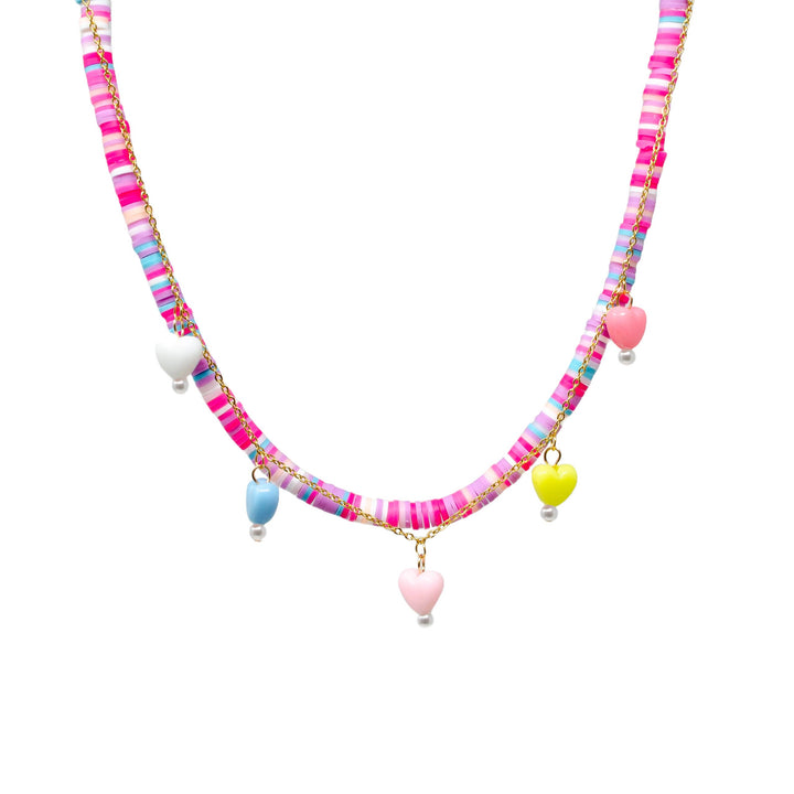 Girl's Colorful Disk Necklace & Charm Duo - Hearts
