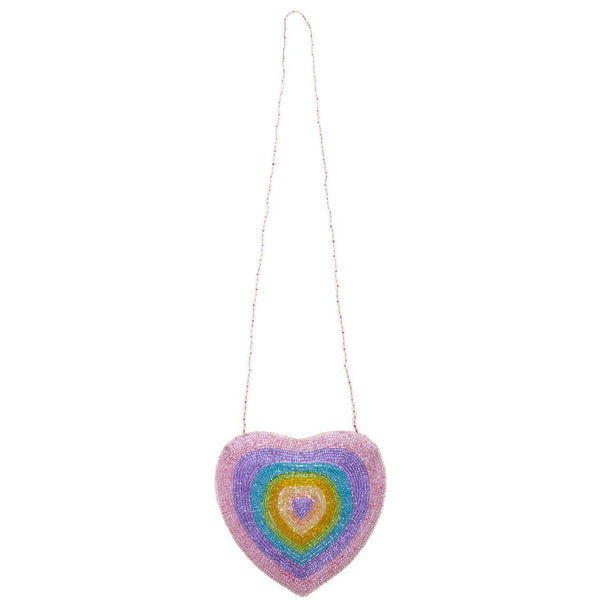 Seed-Beaded Patterned Heart Crossbody Bag | PinK
