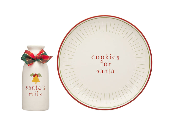 Santa Christmas Cookie Plate & Milk Jug Holiday Set