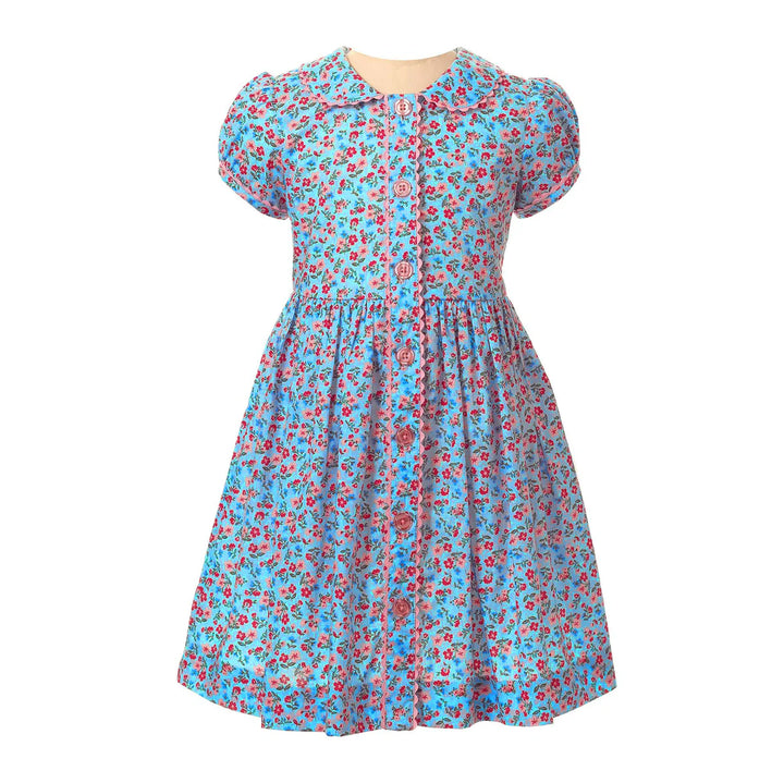 Blue Floral Button Front Dress