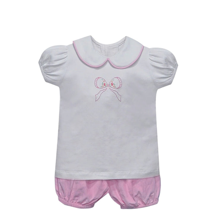 White + Pink Aubrey Bloomer Set | Pink Bow