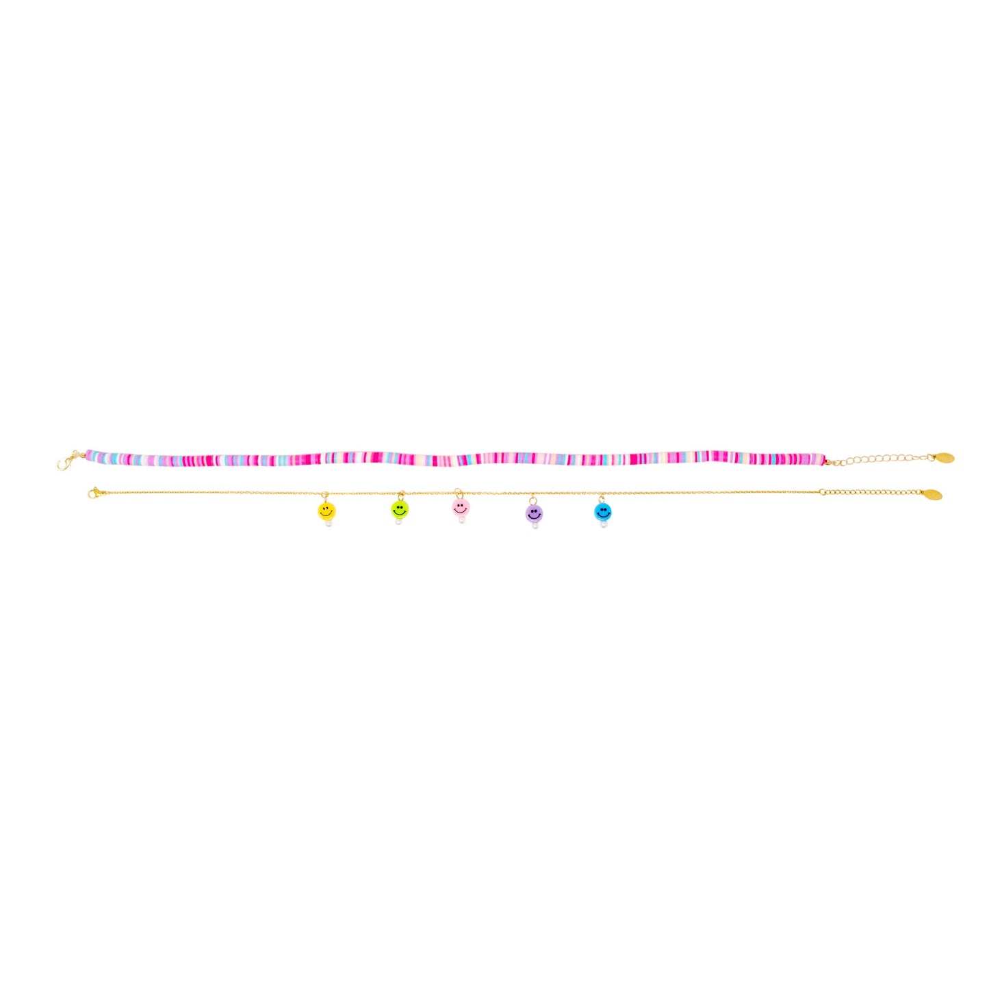 Girl's Colorful Disk Necklace & Charm Duo - Happy Faces