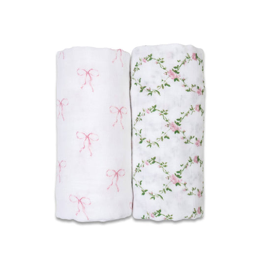 2-pack Cotton Swaddles - Bows & Rose Trellis