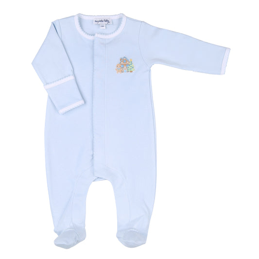 Sweet Gingerbread Embroidered Footie | Light Blue