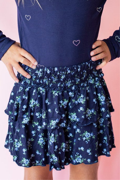 Tiered Skirt | Navy Blue Floral
