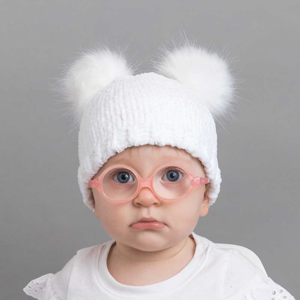 Chenille Double Pom Beanie Hat | Snowy White