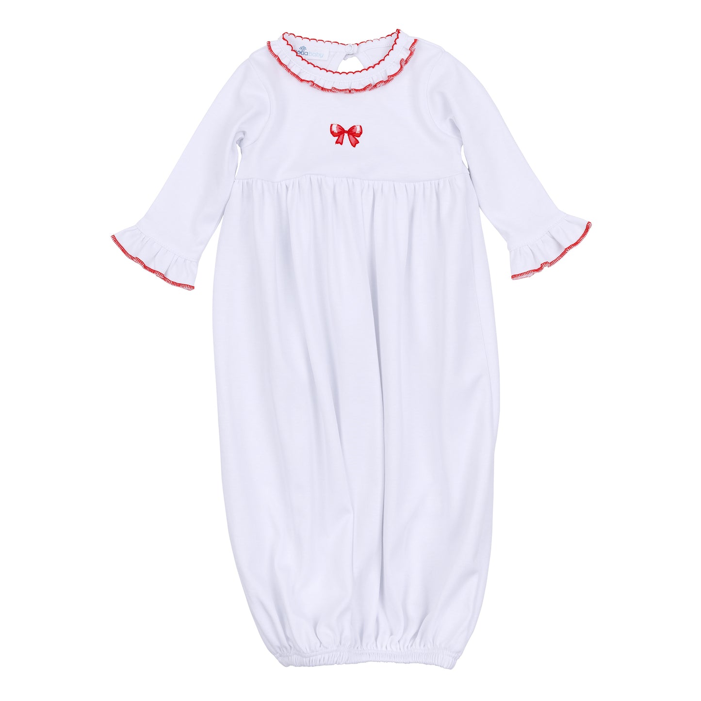 Scarlett Bows Embroidered Ruffle Gathered Gown