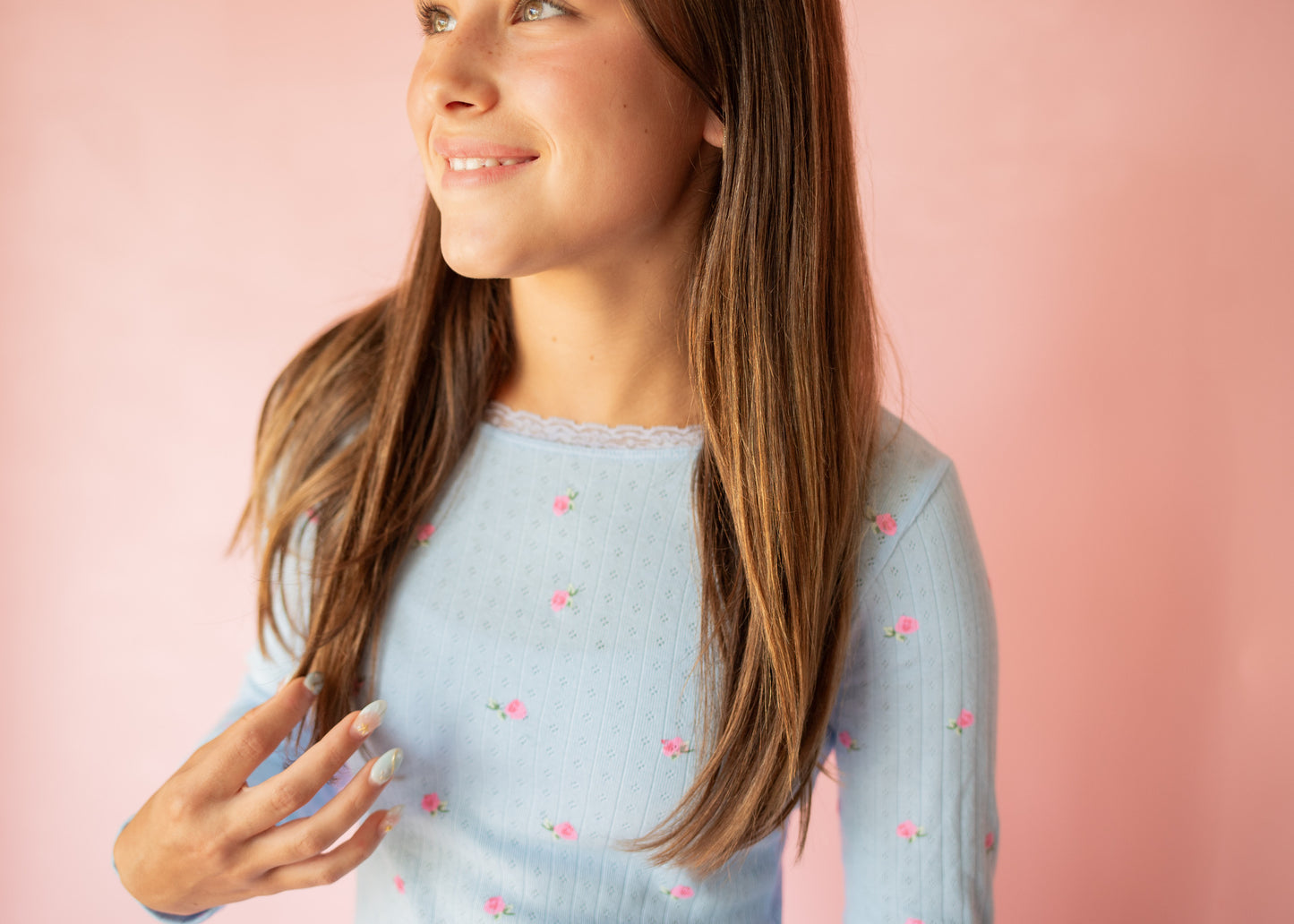 Pointelle Long Sleeve | Blue Rose