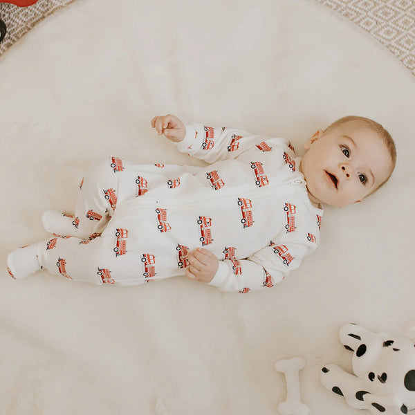 Footed Sleeper | Off White Firetruck