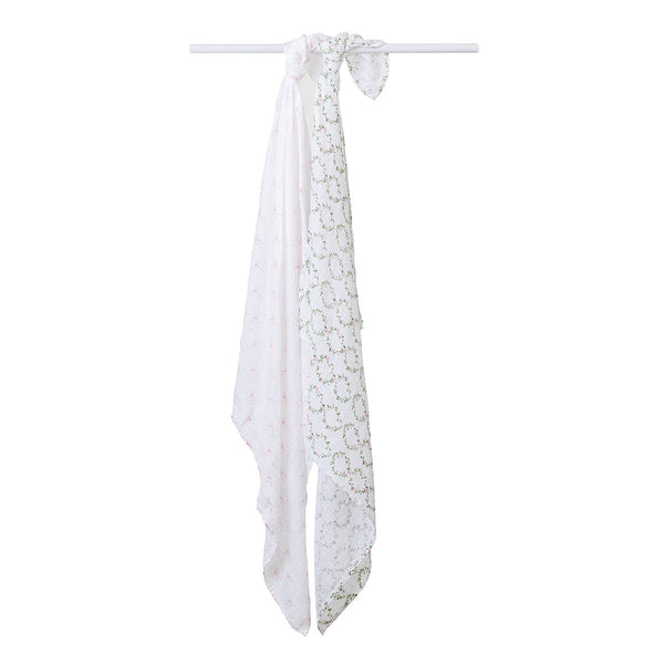 2-pack Cotton Swaddles - Bows & Rose Trellis