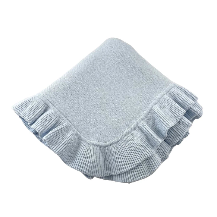 Knitted Blanket w Ruffle Edge | Blue