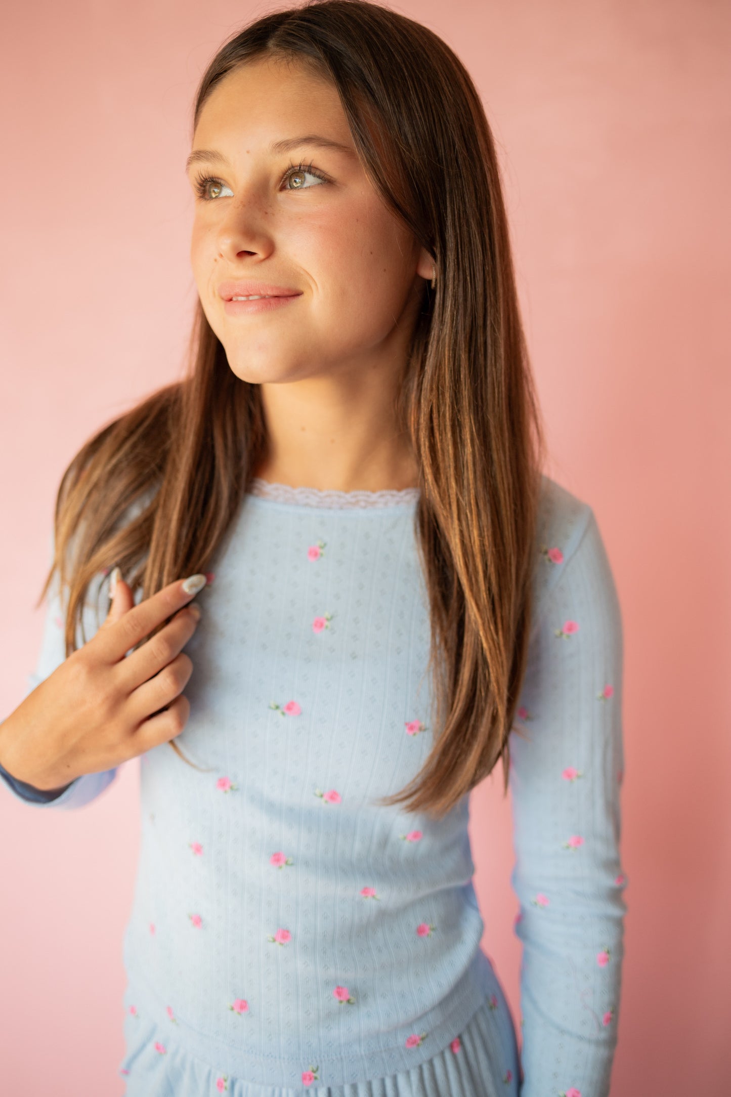 Pointelle Long Sleeve | Blue Rose