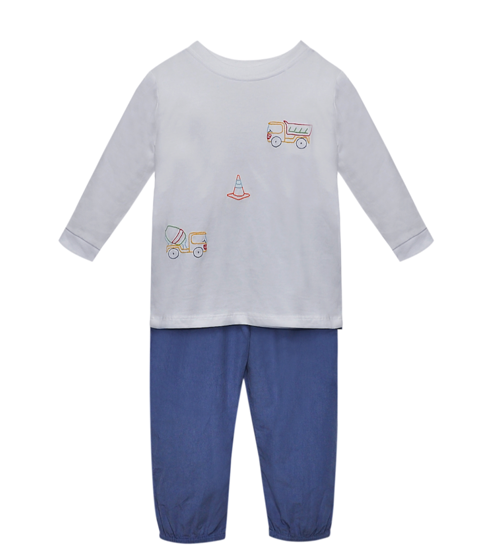 Steel Blue Beau Boy Pant Set | Construction Vehicle