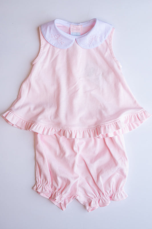 Bow Embroidered Knit Set | Pink