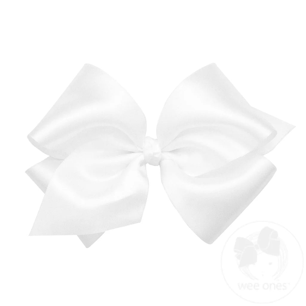 King French Satin Hair Bow | White