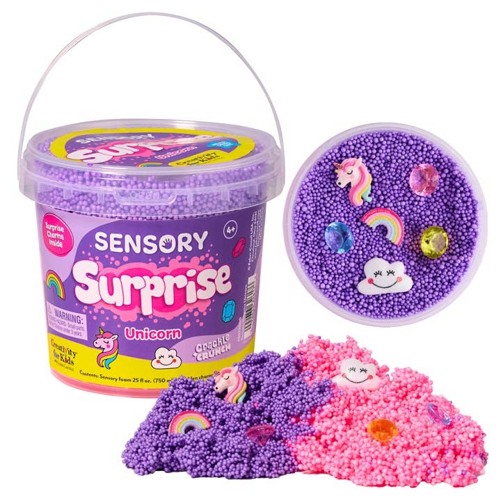 Sensory Surprise Squishy Foam Bucket | Unicorn Charms