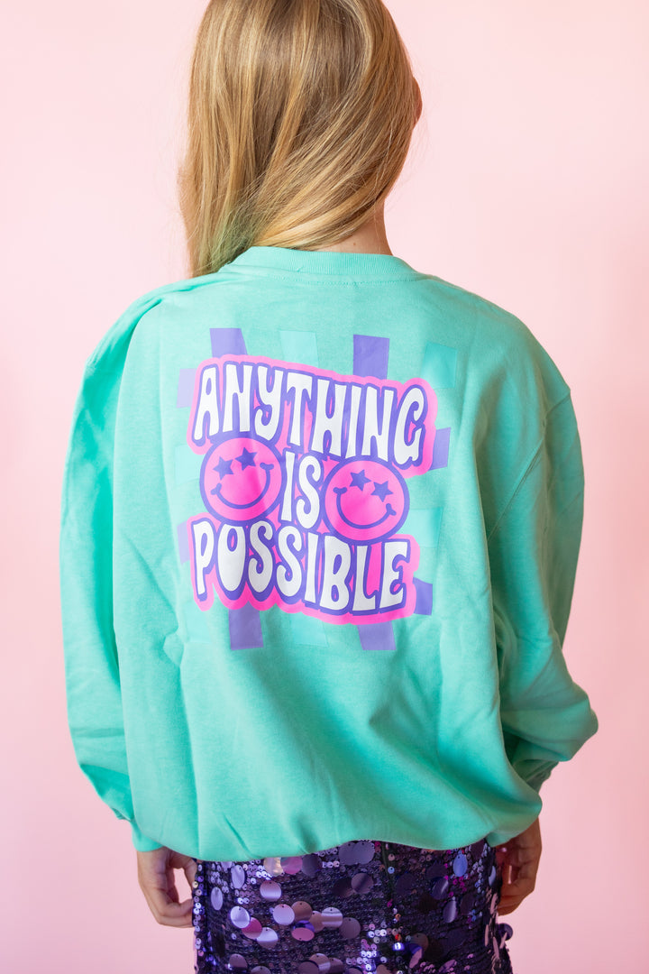 XOXO by Magpies Anything is Possible Smiley Sweatshirt | Aqua
