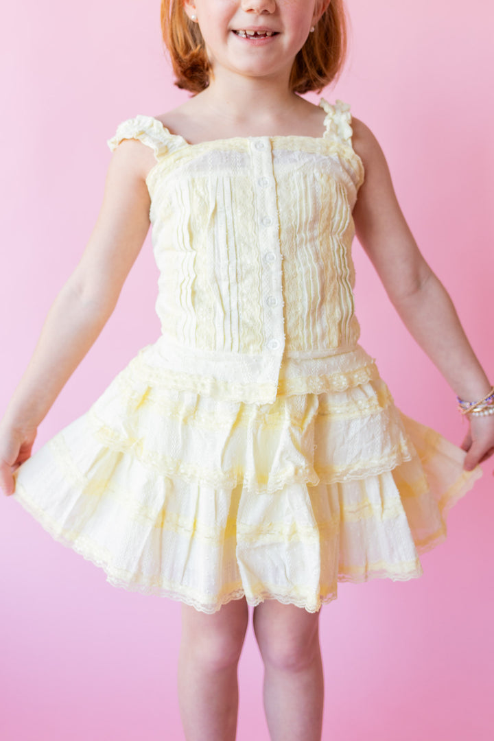 Lace Stripe Eyelet Skirt | Light Yellow