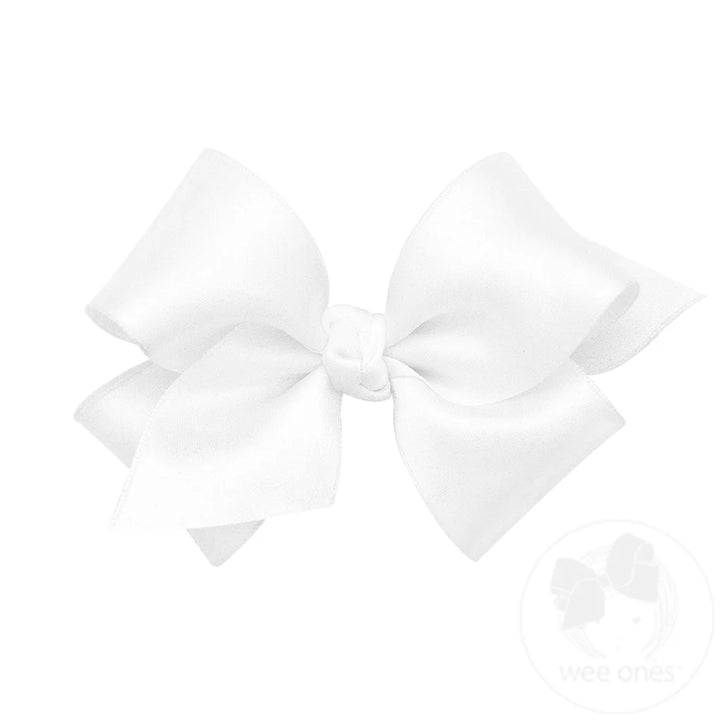 Small French Satin Hair Bow | White