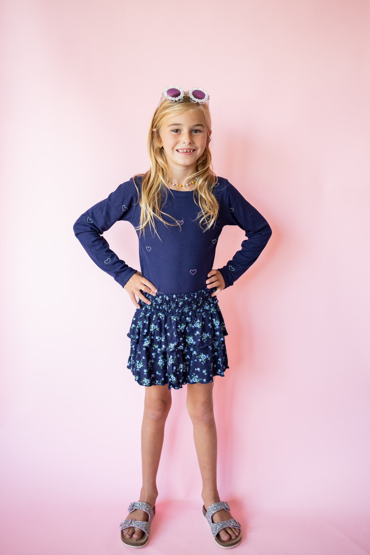 Tiered Skirt | Navy Blue Floral