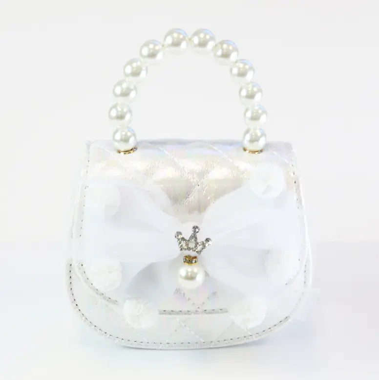 Pom Pom Mesh Bow Shiny Purse