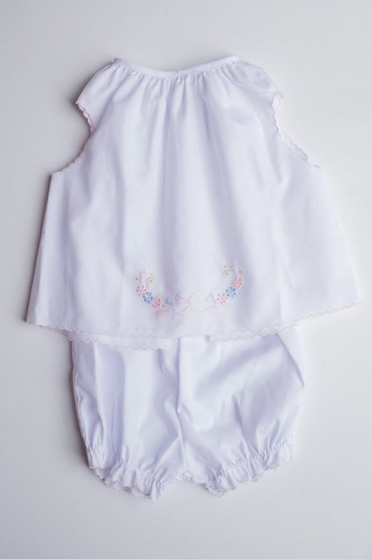 Bows & Blooms Embroidered Diaper Set | White