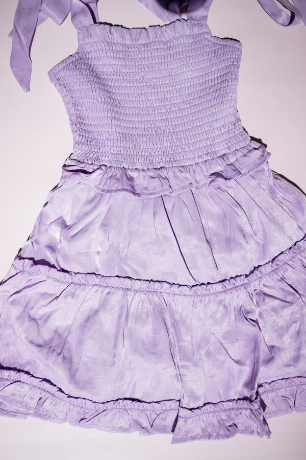 Brooke Tie Strap Smocked Ruffle Dress | Lavender