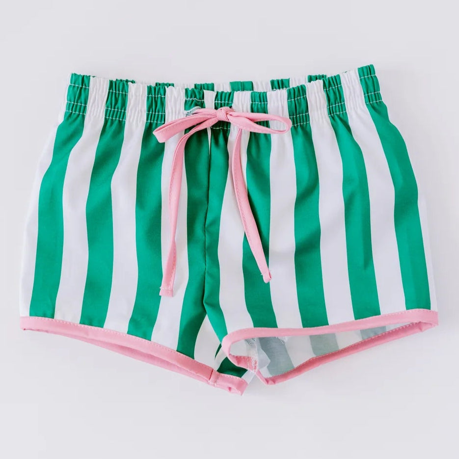 Green Cabana Stripe Swim Trunks