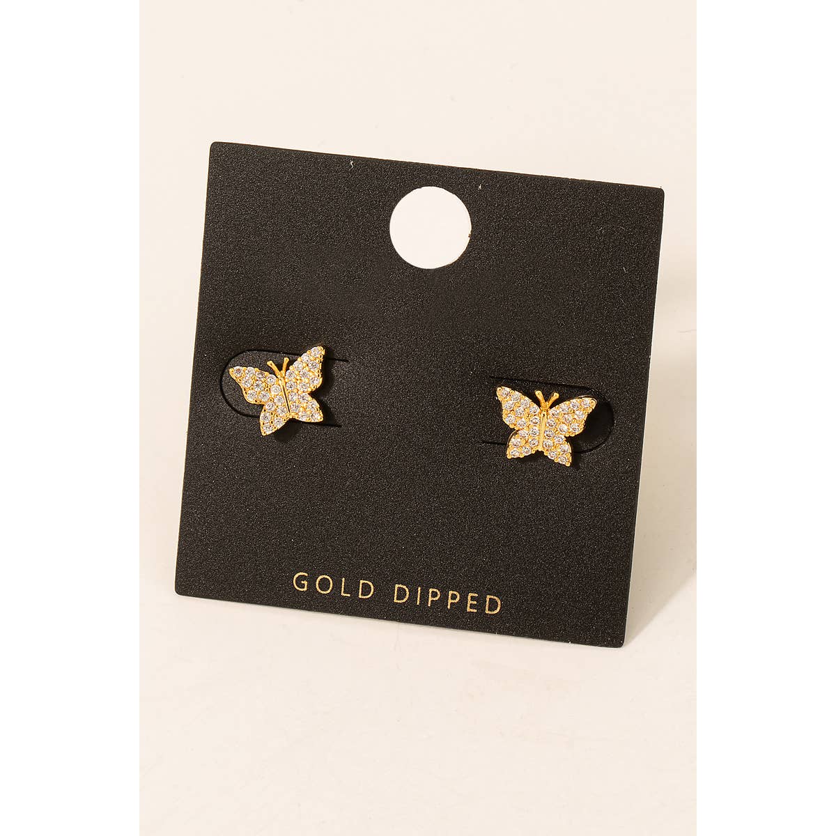 Gold Dipped Pave Butterfly Stud Earrings