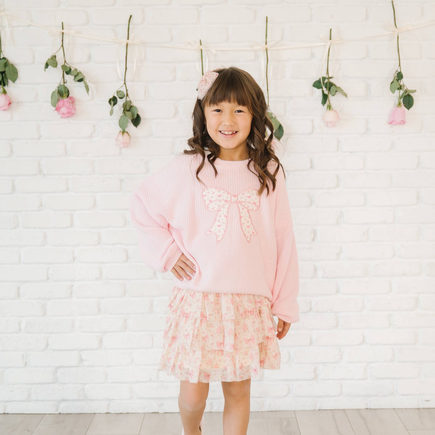 Ditsy Floral Bow Knit Sweater - Kids Boutique Clothing