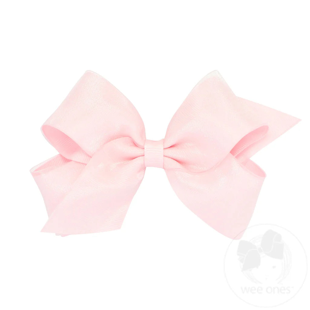 Light Pink Medium Organza and Grosgrain Overlay Bow