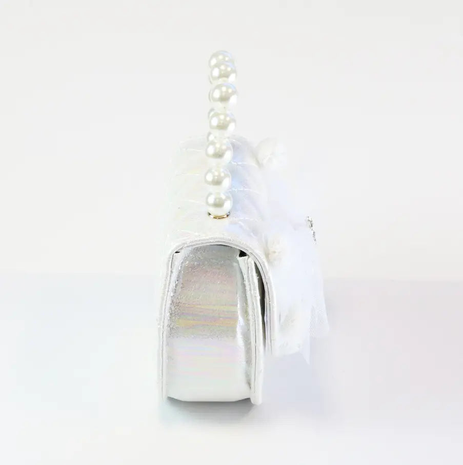 Pom Pom Mesh Bow Shiny Purse