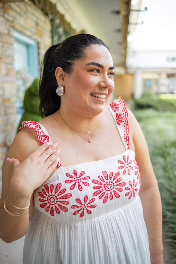 The Haven Embroidered Midi Dress | Cream + Red
