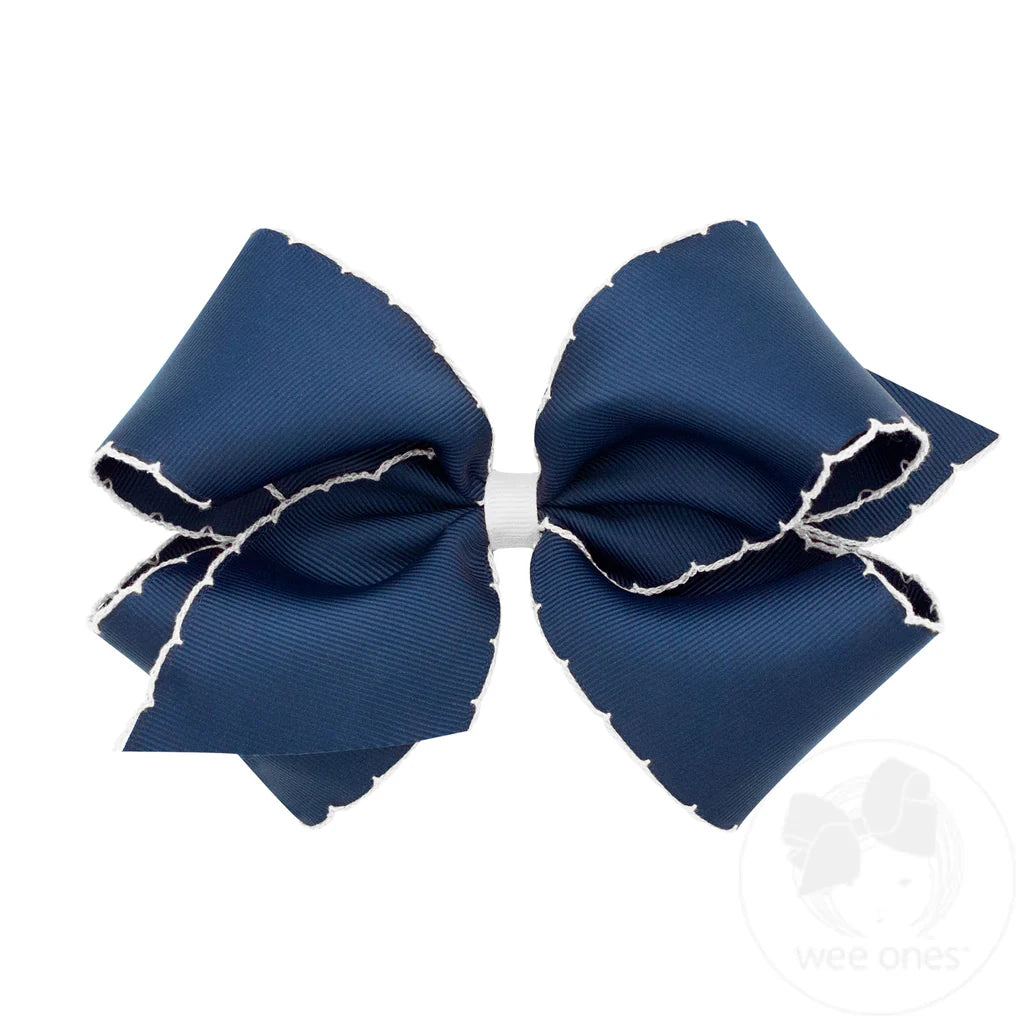 King Moonstitch Grosgrain Hair Bow with Contrasting Wrap | Navy & White