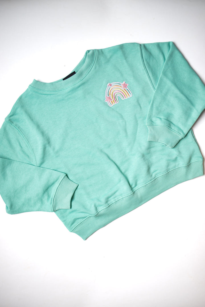 XOXO by Magpies Embroidered Rainbow Crew Neck | Soft Aqua