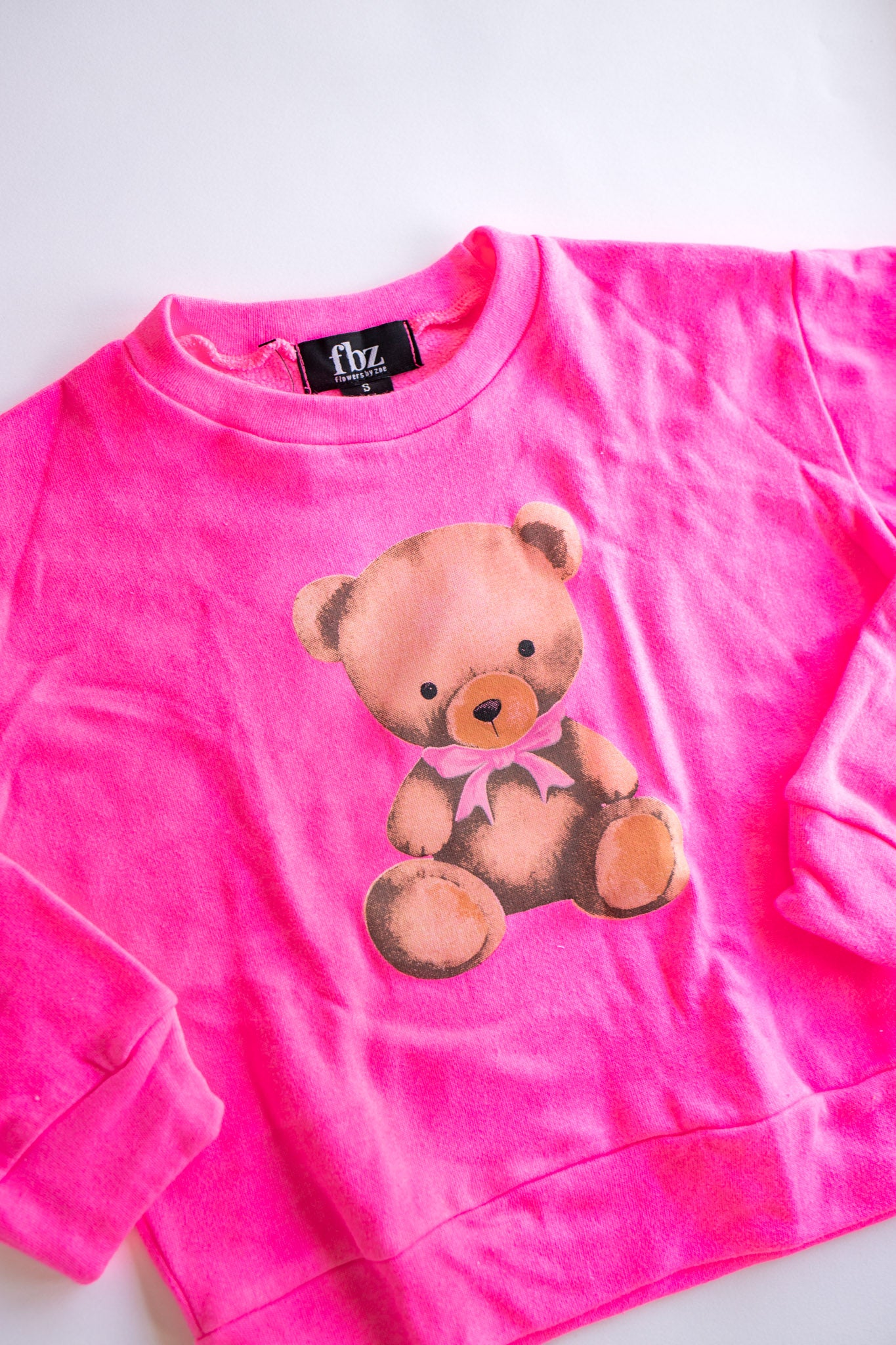 Teddy Large Print Crewneck Sweatshirt | Neon Pink