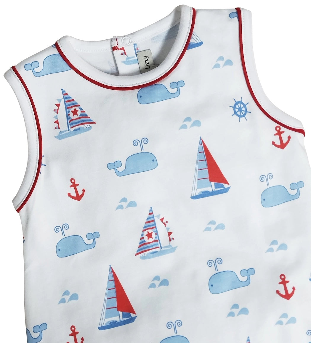 Nantucket Whales & Sailboats Boys Romper